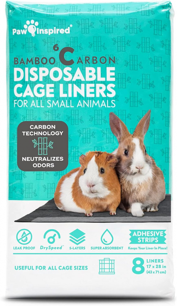 Disposable Guinea Pig Cage Liners | Bamboo Charcoal Odor Controlling | Super Absorbent Liners Pee Pads for Ferrets, Rabbits, Hamsters, and Small Animals (28" X 17" (C&C 2 X 1), 8 Count)