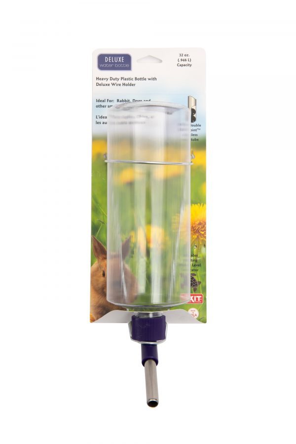 32Oz Weather Resistant Water Bottles with Heavy Duty Mount for Rabbits and Ferrets (Clear)