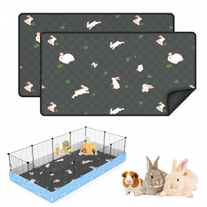 Guinea Pig Cage Liners Washable (2 Pack) - 47X24 Inch Waterproof & Absorbent Pee Pads | Reusable Fleece Bedding with Non-Slip Backing | Odor Control for Midwest & C&C Cages, Rabbits