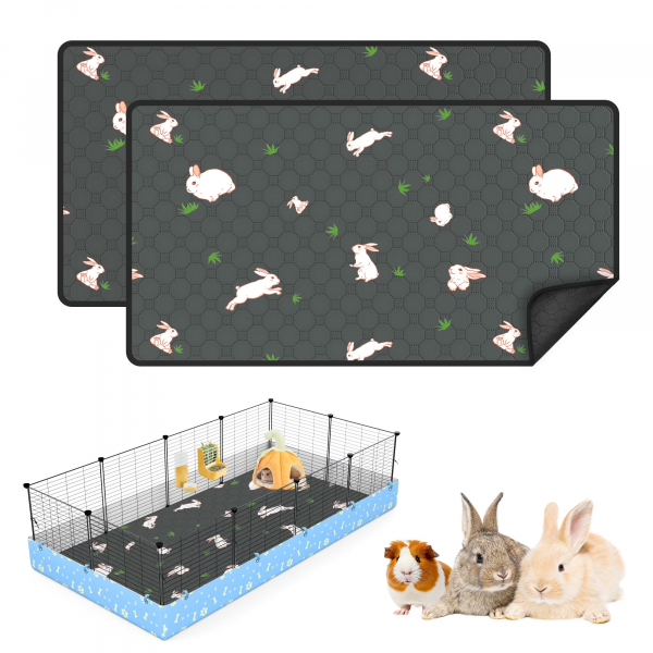 Guinea Pig Cage Liners Washable (2 Pack) - 47X24 Inch Waterproof & Absorbent Pee Pads | Reusable Fleece Bedding with Non-Slip Backing | Odor Control for Midwest & C&C Cages, Rabbits