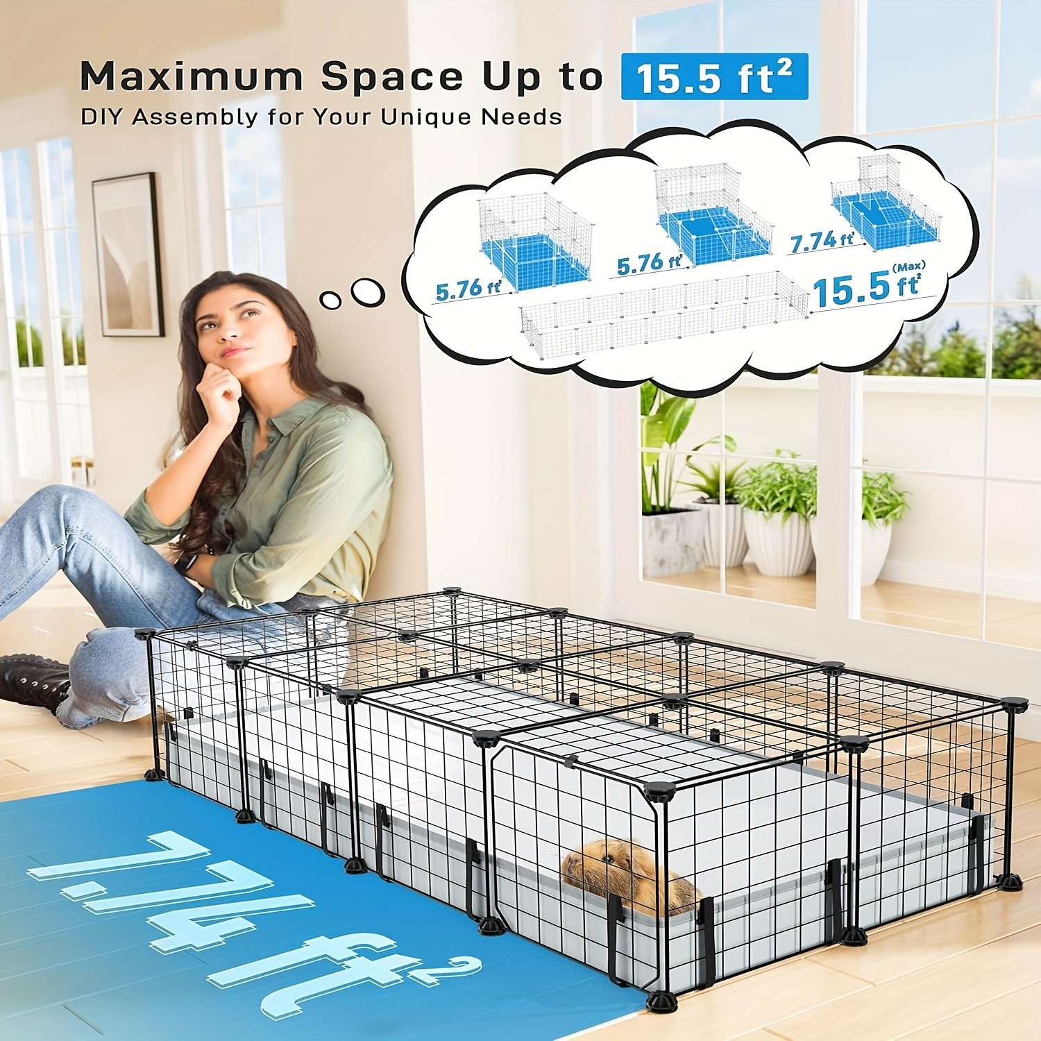 20 Panels Guinea Pigs Cages: BUCATSTATE Small Animal Cage with Waterproof Mat, Metal Hedgehog Cage with Door, C&C Cage for Guinea Pigs, Bunny, Hedgehogs, Chinchillas - Image 6