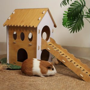 Guinea Hideout 2 Story Wooden Castle Hidey, With Loft & Stairs Small Animal House Rodent Toys Hut For Chinchilla Hamster Gerbil Mice Ferret Flying Squirrel Hedgehog Hiding Playing Area