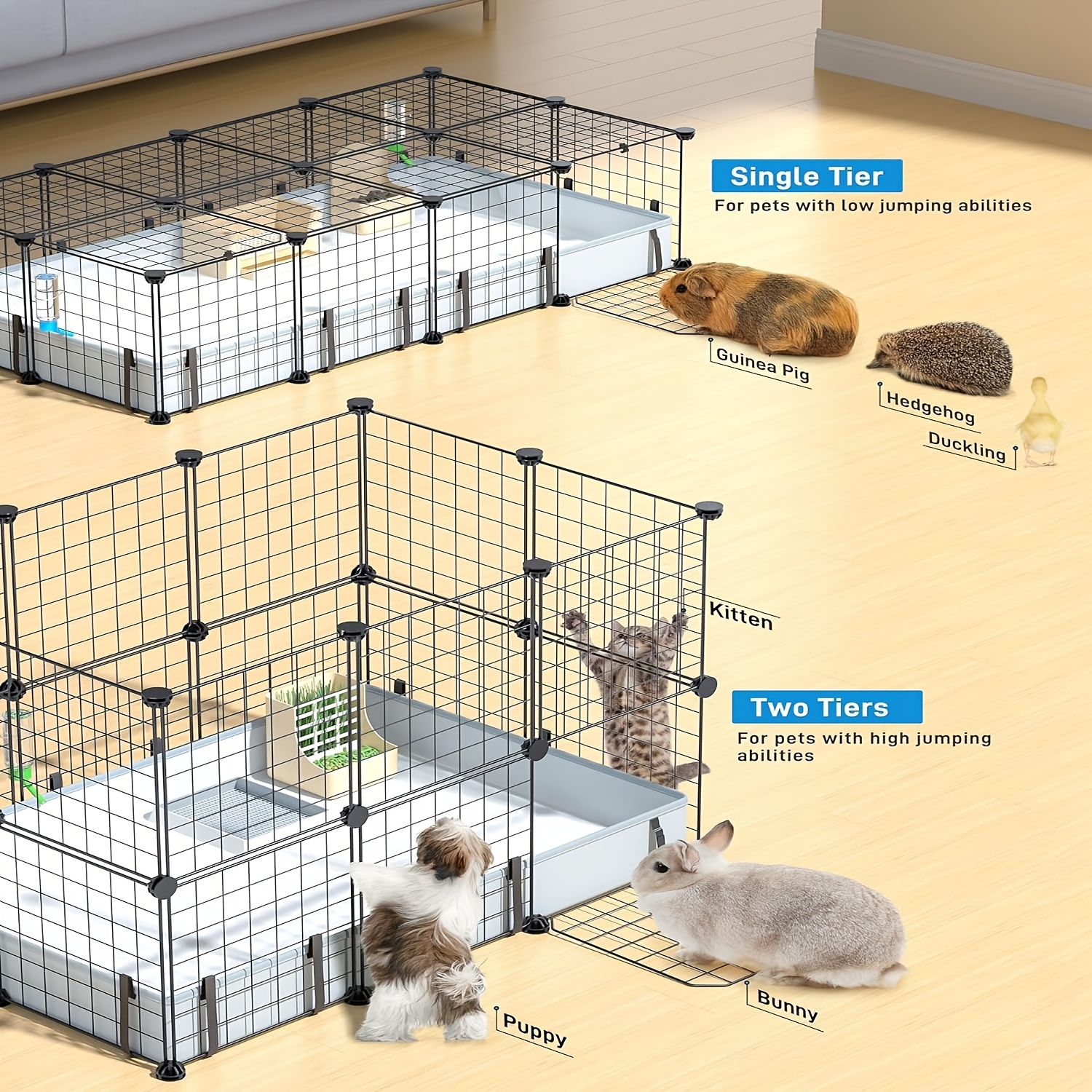 20 Panels Guinea Pigs Cages: BUCATSTATE Small Animal Cage with Waterproof Mat, Metal Hedgehog Cage with Door, C&C Cage for Guinea Pigs, Bunny, Hedgehogs, Chinchillas - Image 4