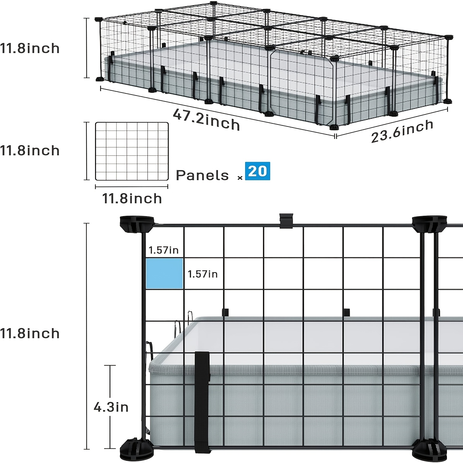 20 Panels Guinea Pigs Cages: BUCATSTATE Small Animal Cage with Waterproof Mat, Metal Hedgehog Cage with Door, C&C Cage for Guinea Pigs, Bunny, Hedgehogs, Chinchillas - Image 2