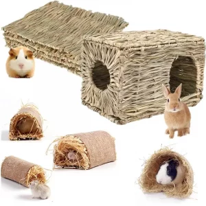 Foldable Woven Rabbit Cages Pets Hamster Guinea Pig Bunny Grass Chew Toy Mat House Bed Nests for Small Animal Rabbit