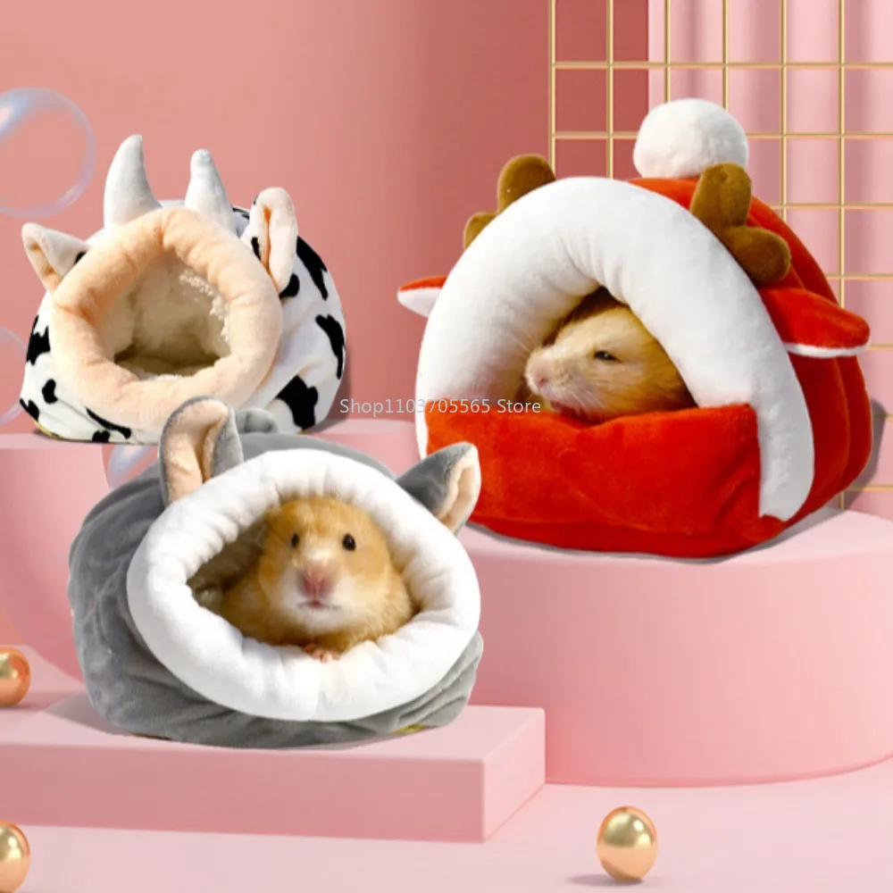 Cute Hamster Nest Winter Warm Velvet Small Pet Cage Sleep Nest Bed for Guinea Pigs Hedgehog Squirrel Cage Accessories - Image 2